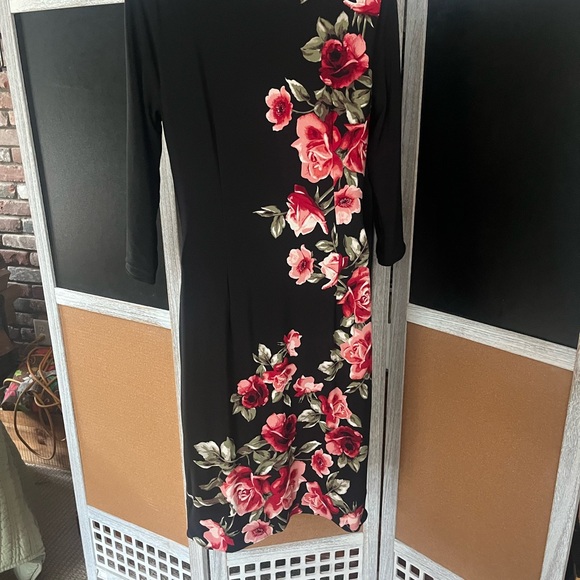 White House Black Market Pink and Red Sheath Dress 3/4 Sleeve - Picture 3 of 6